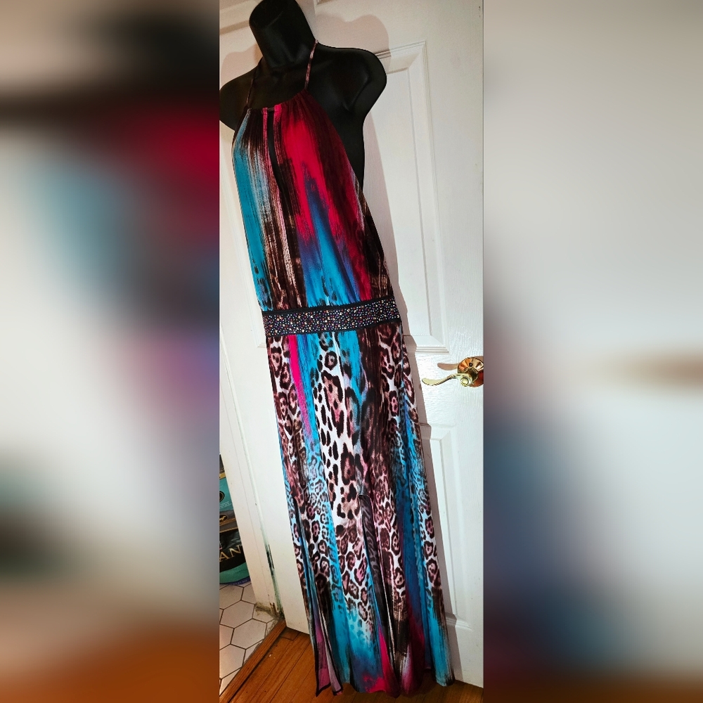 VENUS Multi-Color Maxi Dress with Animal Print